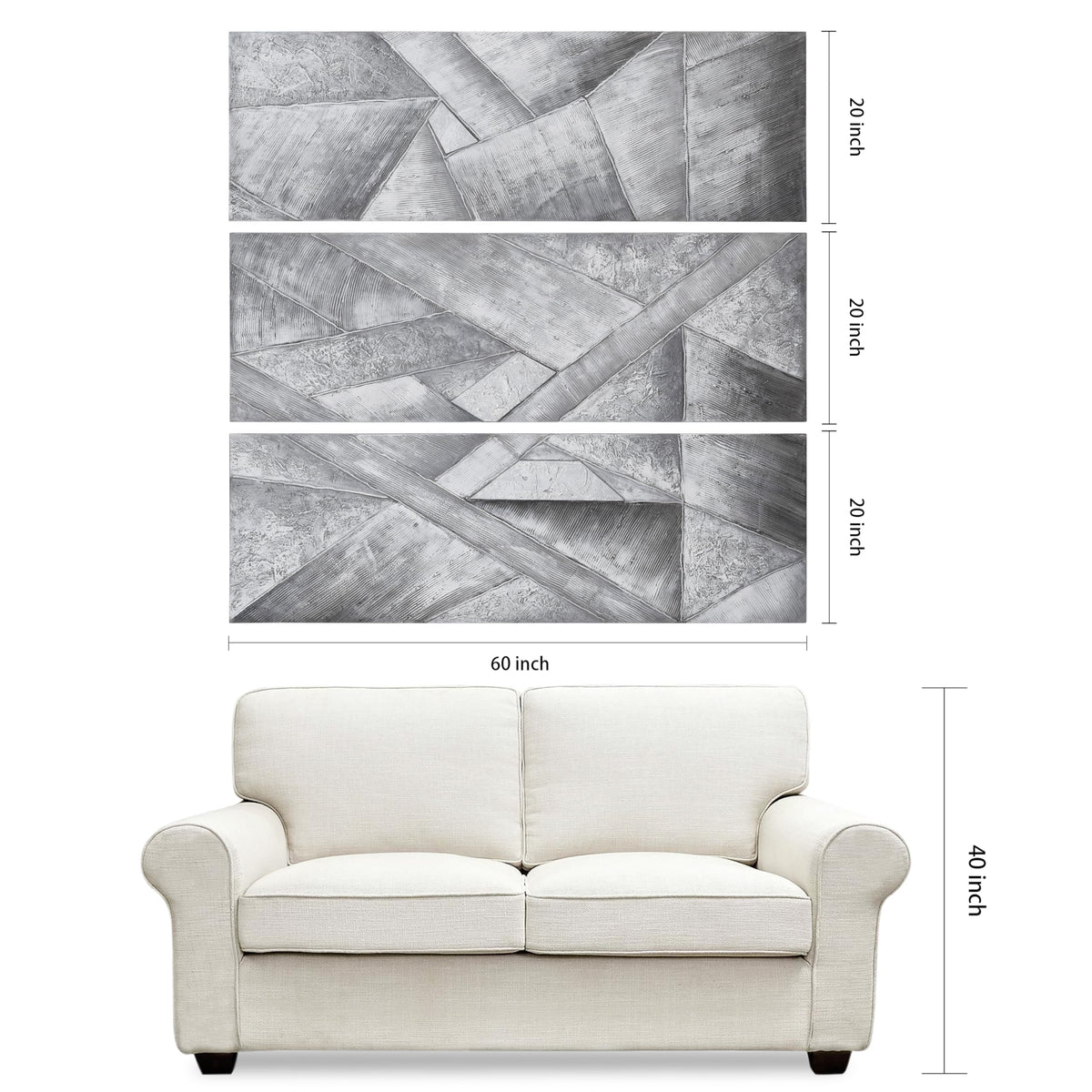 Empire Art Direct Abstract Wall Art Textured Hand Painted Canvas by Martin Edwards, Triptych, 60" x 20" each, Diamonds