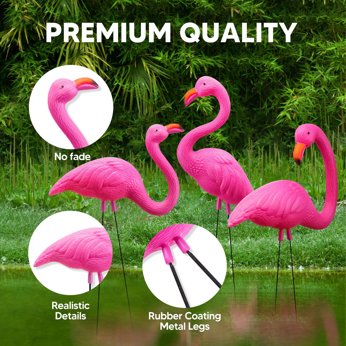 JOYIN 3 Pack Large Pink Flamingo Yard Decorations, Medium Plastic Lawn Flamingo Ornament Stakes with Rubber Coating Metal Legs for Yard, Garden, Luau Party Gift (11in x 20in)