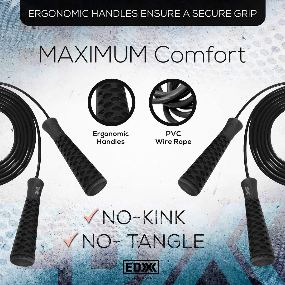 EDX Jump Rope for Fitness, Workout, Exersise - Tange-Free, Hand Grip | 10 ft, Black