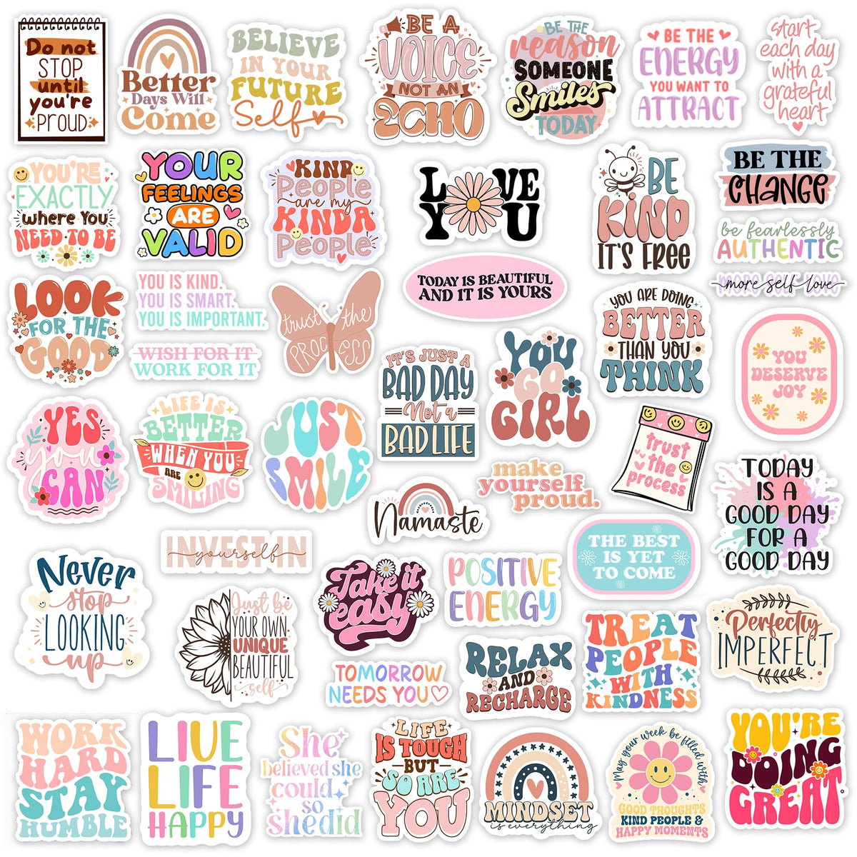 300PCS Motivational & Affirmation Stickers by Puraesla – Holographic Pack for Vision Board, Inspirational Decals for Water Bottles, Laptops, Planners, Journals, Scrapbooks & Teachers
