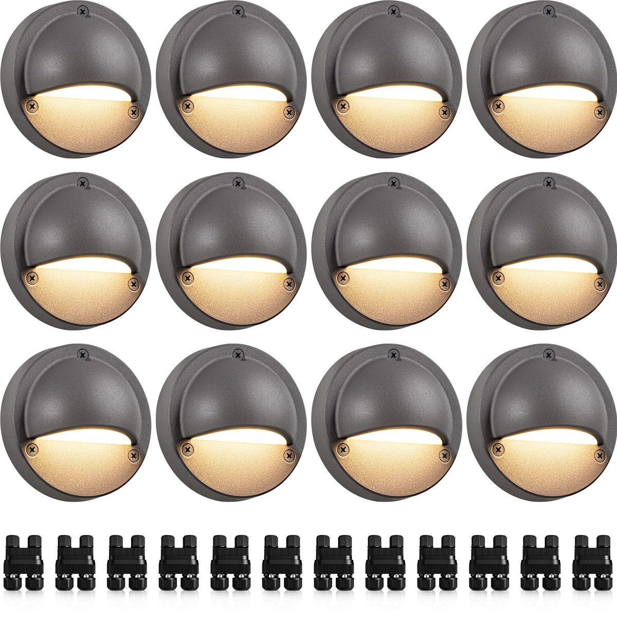 SUNVIE Low Voltage Deck Lights 5W LED Warm White 12 Pack Outdoor Landscape Lighting 3000K with Fastlock2 Connector