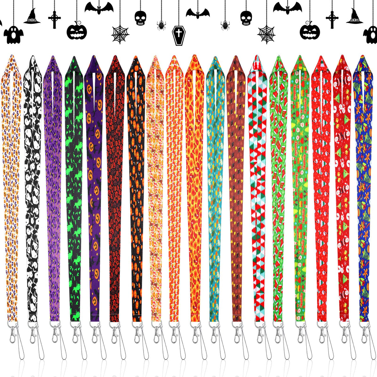 Kingdder 18 Pcs Halloween Christmas Lanyards for ID Badges Fall Thanksgiving Name Badge Lanyard with Swivel Hook Lobster Claw Holiday Office School Supplies
