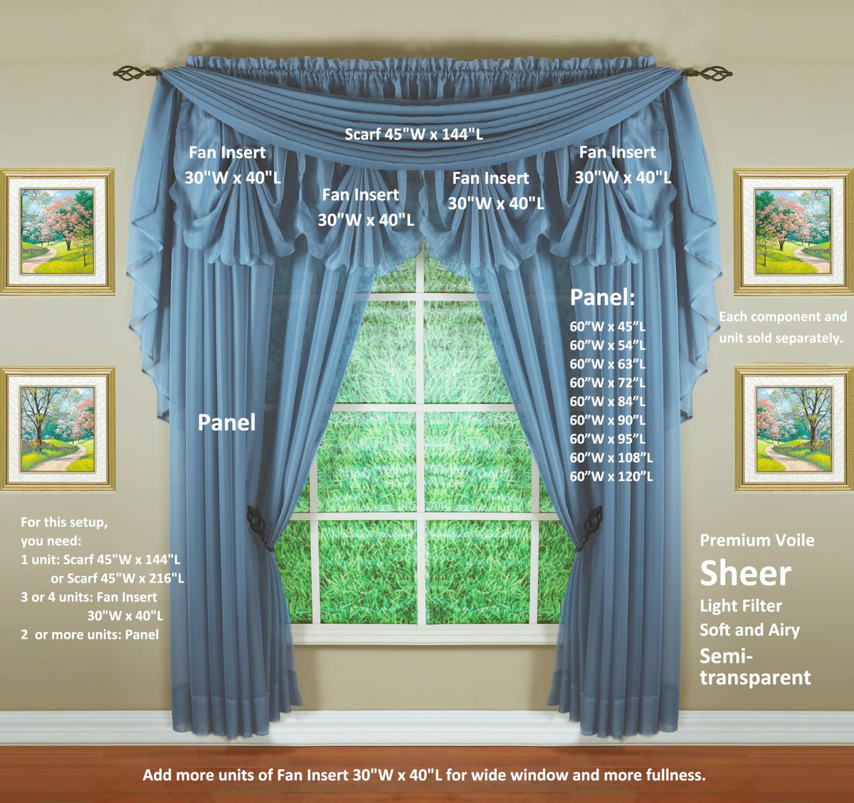 Today's Curtain Emelia Original Voile Scarf 144", Wedge Blue, 45" W x 144" L
