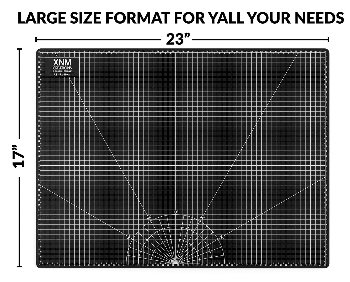 XNM Premium Self Healing Cutting Mat - 18 Inches by 24 inches - A2, 3 Layer Quality PVC Construction - Dual Sided, Imperial and Metric Grid Lines - Perfect for Cutting, Sewing, and Crafts