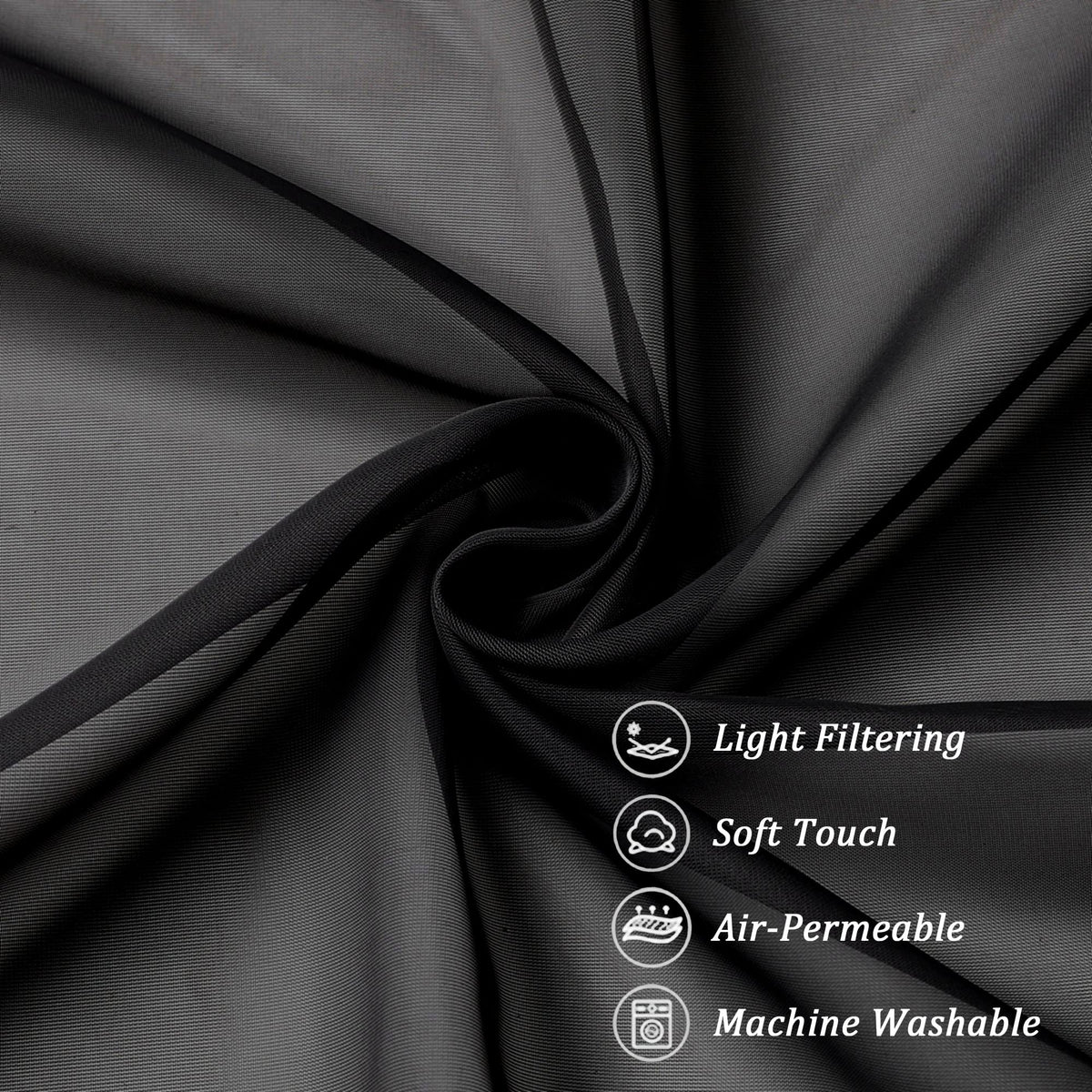 Chyhomenyc Black Sheer Scarf Valances for Windows 216 Inch Extra Long, Window Scarf Drapes Rod Pocket Backdrop for Wedding Arch Draping/Party/Canopy Bed/Living Room, 2PC, 18 Feet Length