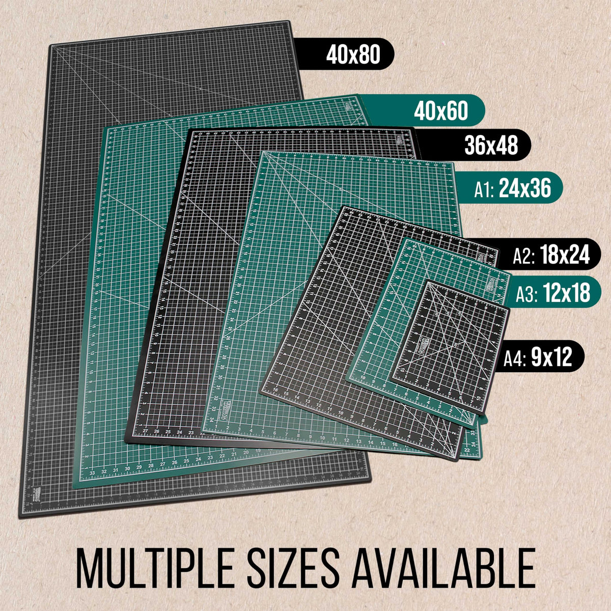 U.S. Art Supply 9" x 12" Self-Healing Cutting Mat 5-Ply (2 Pack) - Double-Sided Green/Black Craft Mat, Non-Slip Cutting Mats for Crafts, Sewing, Quilting, Scrapbooking