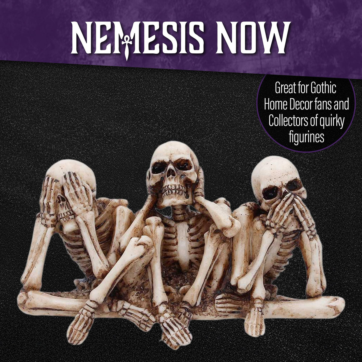 Nemesis Now Three Wise Corpse Figurines 7.3cm – Gothic Skeleton Home Decor, See Hear Speak No Evil, Hand Painted Resin Statue, Gifts for Collectors