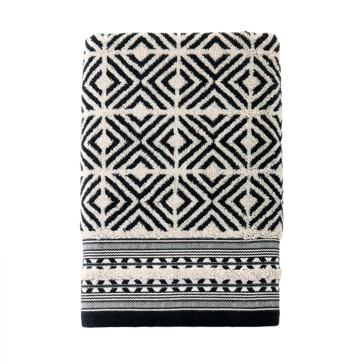 SKL Home Diamond Grid 100% Cotton Premium Bath Towel, 600 GSM, Soft & Absorbent, Reversible Jacquard, Black