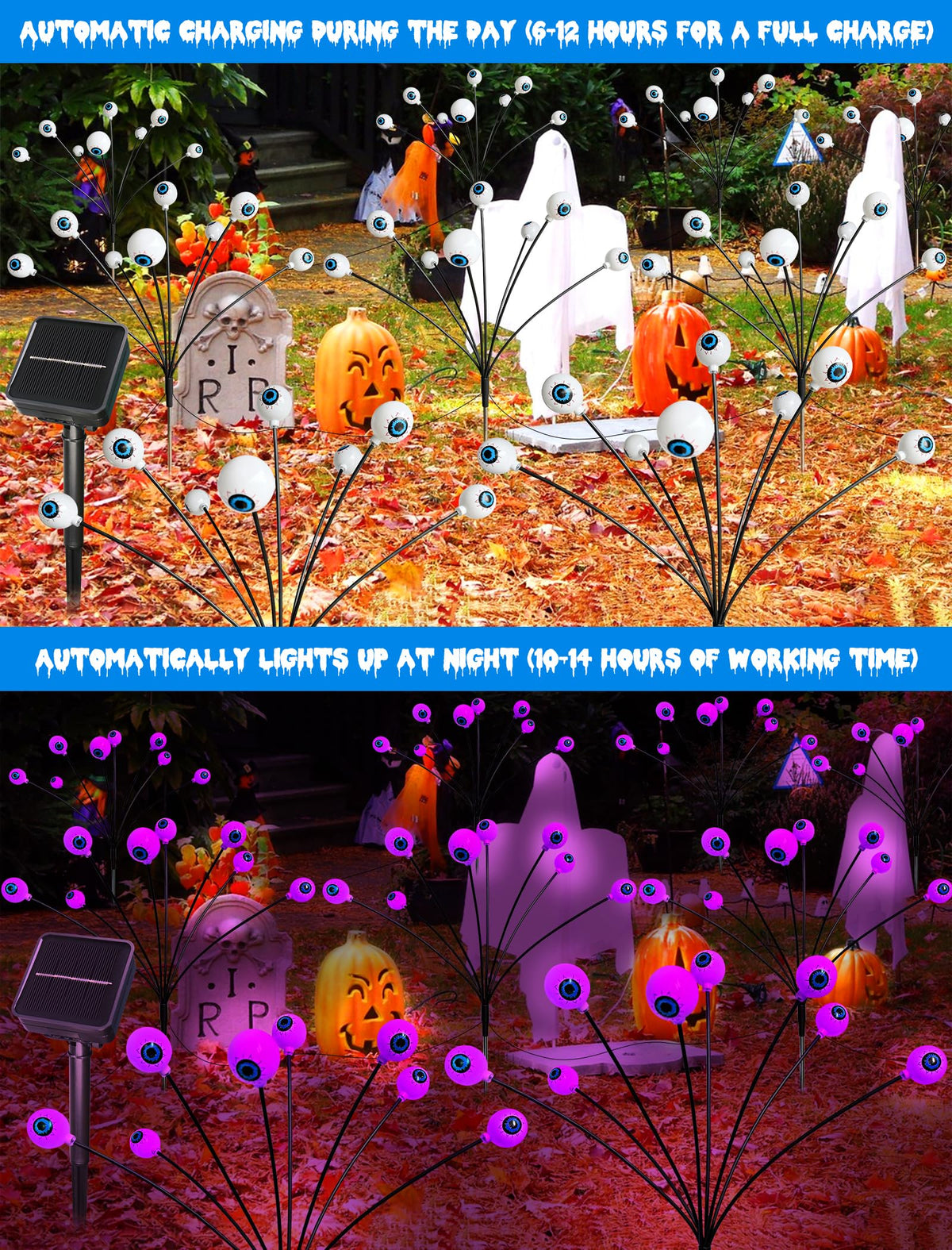 KerKoor Solar Halloween Lights Outdoor Decorations - 4 Pack 32 LED Solar Eyeball Lights for Yard, Scary Eyeballs Halloween Light for Outside, Pathway, Walkway, Landscape, Garden, Party Decor (Purple)