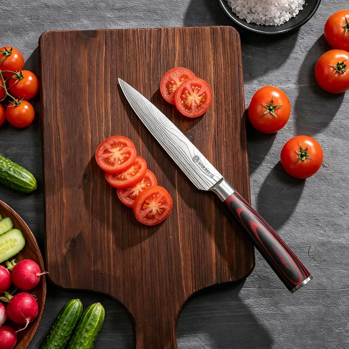 WULEECO Utility Knife, 5 Inch Chef Knife, Ultra Sharp Kitchen Knife with High Carbon Stainless Steel Blade, Multipurpose Kitchen Knife with Ergonomic Pakkawood Handle and Gift Box