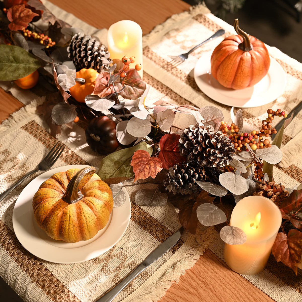 Valery Madelyn Fall Maple Leaves Garlands for Mantle, 6ft Halloween Garlands with Pumpkins Lights for Table Centerpiece, Thanksgiving Harvest Decorations for Home Mantle Fireplace Outdoor Decor-Brown
