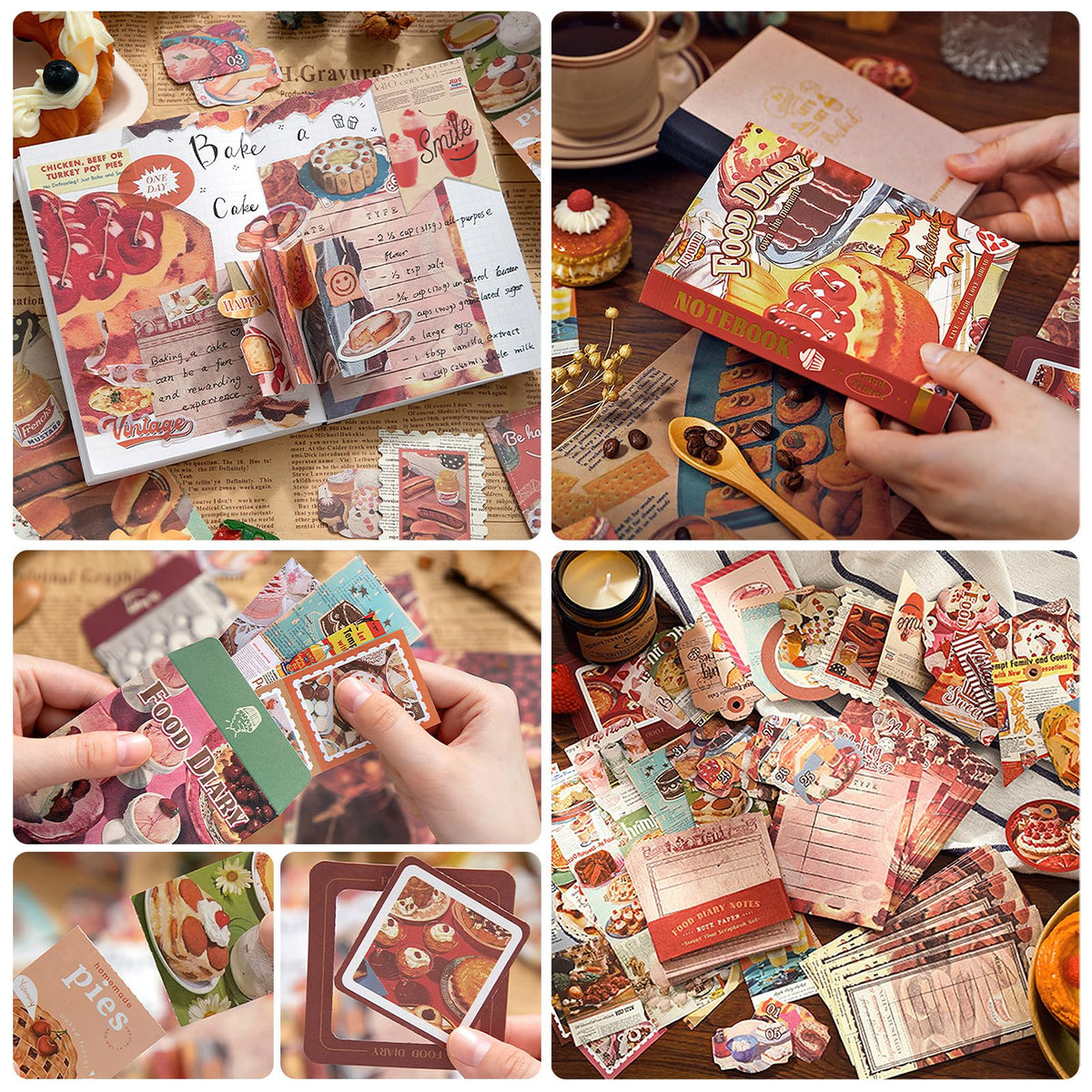 Scrapbooking Supplies Kit, Vintage Junk Journal Supplies, Scrapbook Kit with Aesthetic Ephemera Sticker, Cute Stationary Set, Bullet Journaling Kit, Collage Craft Supplies Gift for Adult Women Starter