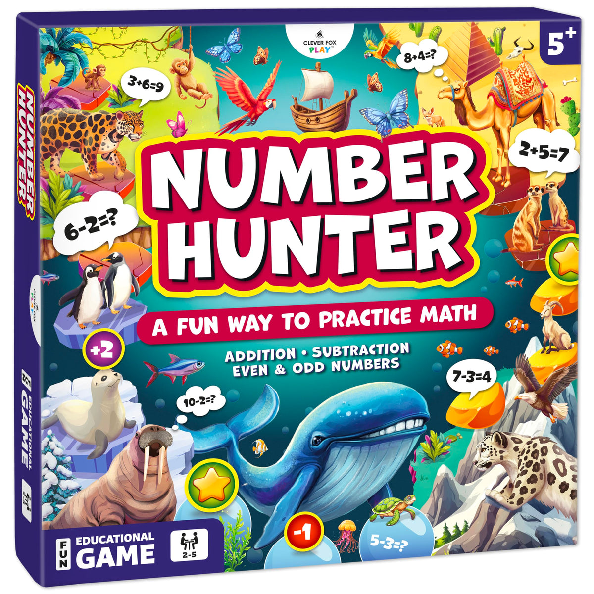 Clever Fox Play Number Hunter Math Board Game – Addition & Subtraction Math Game for Kids 5-7 Year Old – Fun Educational STEM Toy for 5+ Year Old, Kindergarten, 1st-3rd Grade, Homeschool & Family