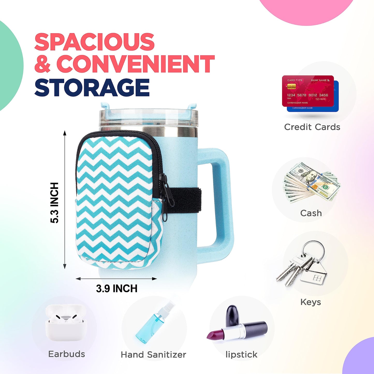 Water Cup Bottle Pouch Accessory | Compatible with Stanley Tumbler| Great for Workouts, Gym, Running, Walking, Sports| Keeps Cards, Keys, and Earphones Safe| Fun and Cute Designs (Checkered)