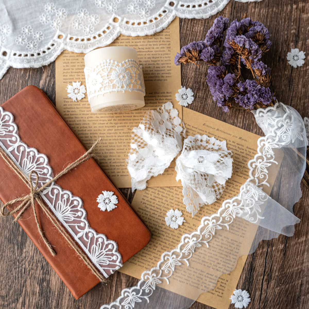 5 Packs Embroidery Lace Trim Premium White Sewing Lace Ribbon Scalloped Cotton Lace Decorative Crochet Trimming 2 Yards x 5 Designs for DIY Sewing Crafting Wrapping Wedding Scrapbooking (Baby)