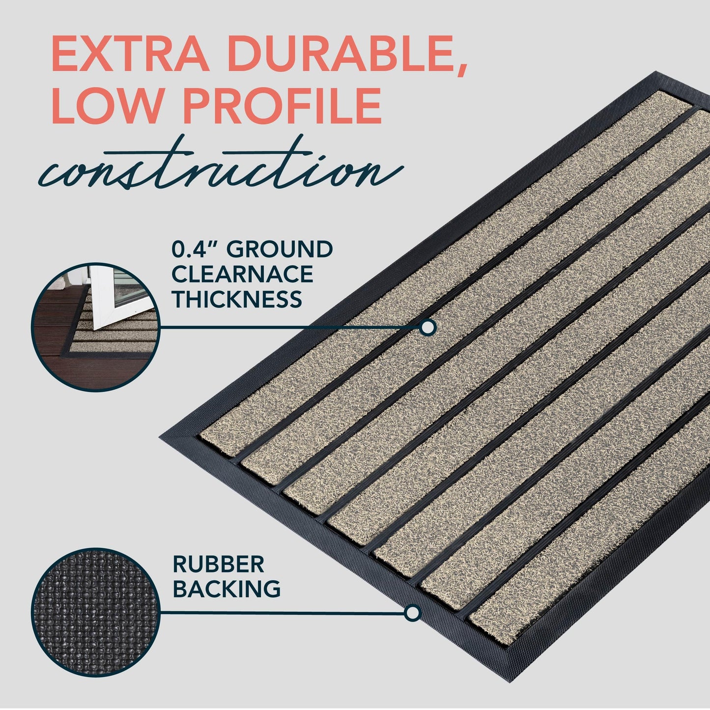 ubdyo Extra Durable Door Mat - Dirt Trapping Outdoor Welcome Mats - Non-Slip Outdoor Indoor Entrance - Low Profile Front Doormat (30" x 17", Bright Beige)
