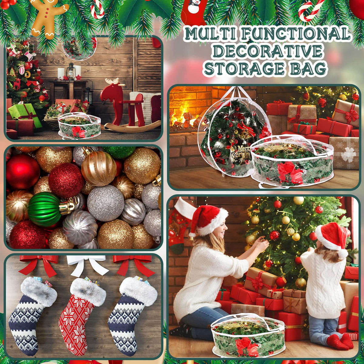 Zhengmy 10 Pcs 30 Inch Christmas Wreath Storage Bags Transparent Wreath Storage Container Bulk Wreaths Box with Dual Zippers and Handles for Xmas Holiday Wreaths Garland