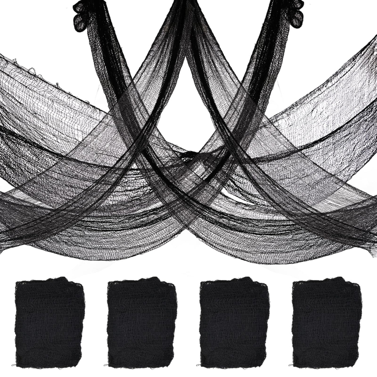 4-Pack Spooky Black Halloween Gauze - 30x120 Inch, Scary Cloth for Haunted House, Outdoor Patio, Garden, Indoor Wall Windows, Halloween Decorations