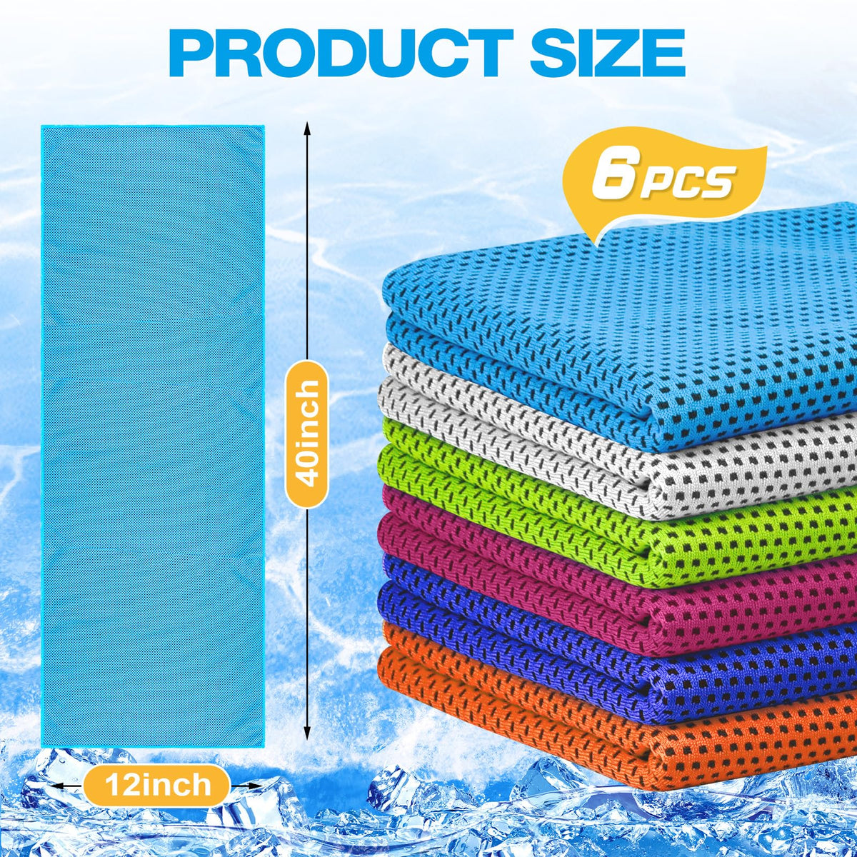 MENOLY 6 Pack Cooling Towels, 40"x12" Cooling Towels for Neck and Face with Breathable Carrying Bags,Soft Microfiber Instant Cooling Rags, Gym Workout Sweat Towel for Sports, Yoga, Camping, Running