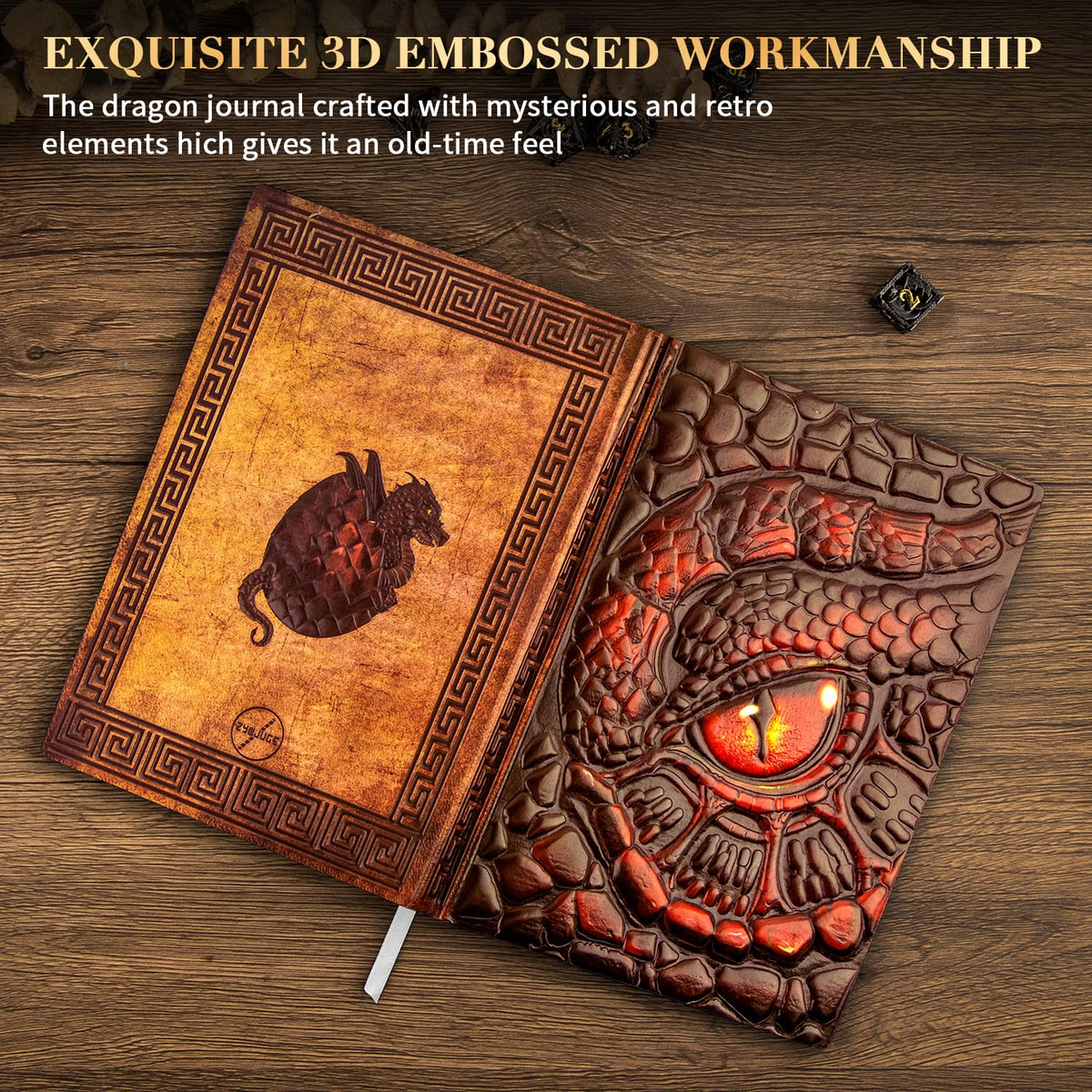 FEIDIAO Vintage Dragon Eye Notebook DND Embossed Notebook, 3D PU Leather Travel Journal with Ballpoint Pen & Pen Sleeve,Hardcover A5 Journal,Hardcover Liner Diary,Writing Gift for Men&Women (Red)