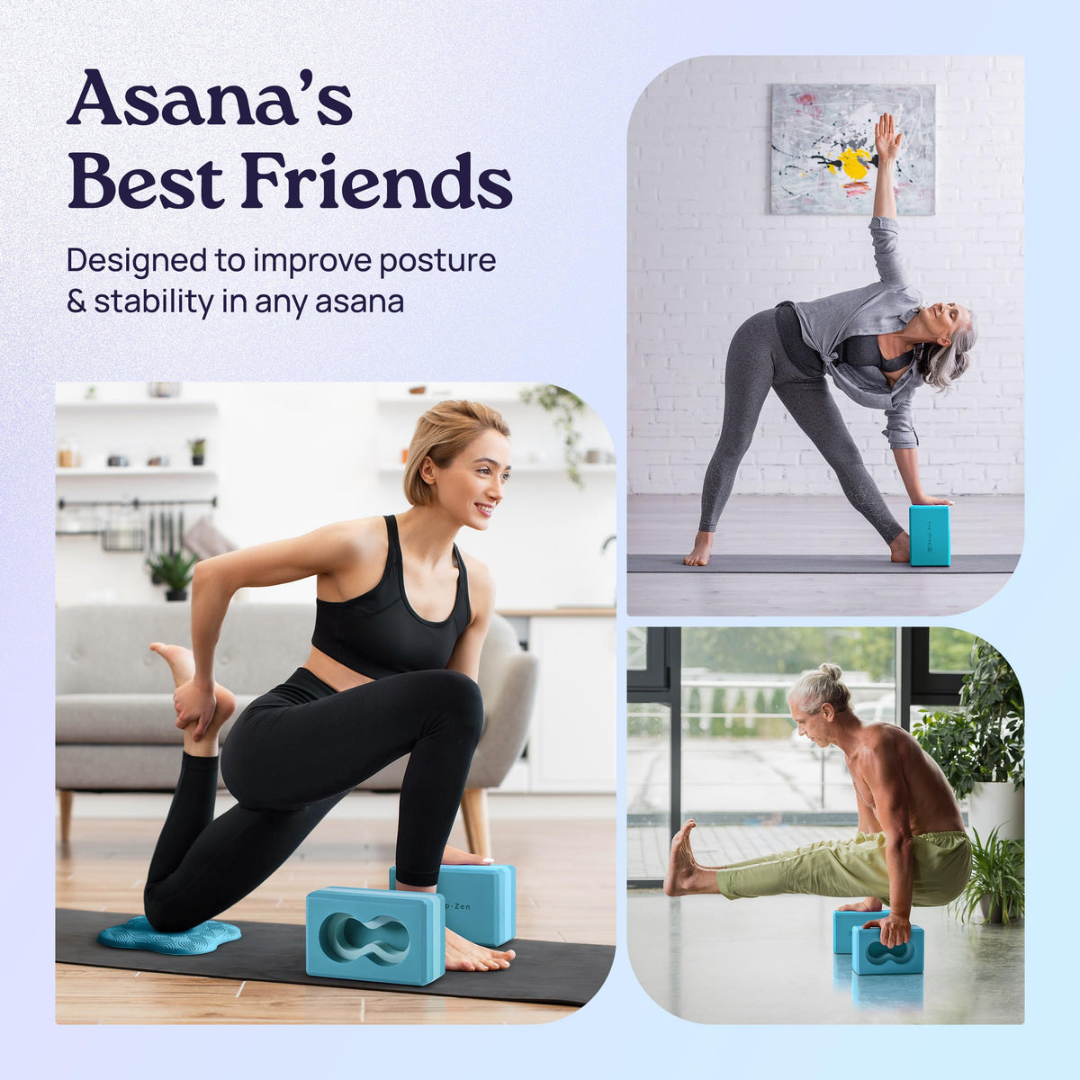 Deep-Zen® Yoga Blocks Wrist Support; Yoga Blocks 2 Pack with Knee Pads and Strap to Put Less Weight on Wrists; Durable, Versatile Yoga Brick Exercise Block Set, Blocks Yoga (Blue)