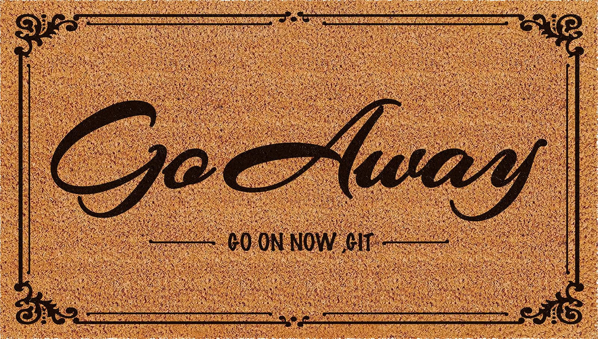 Go Away Go On Now Git Doormat 30x17 Inch Front Mat Funny Halloween Coir Doormat Outdoors Indoor Washable Cute Holiday Welcome Mats for Entryway with Rubber Backing Home Decor Prank Gift