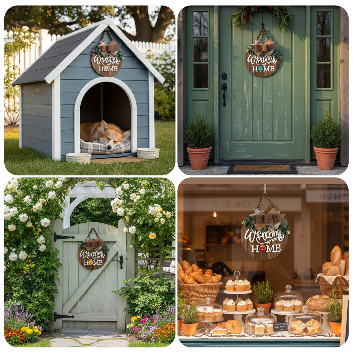 CondorPasea Interchangeable Welcome Door Sign with 16 Different Replaceable Patterns - 12" Round 3D Rustic Wooden Front Porch Decor, Artificial Leaves & Rustic Beads, Farmhouse/Classroom All Seasons Holiday (Christmas Halloween) Welcome Home Hanging Sign