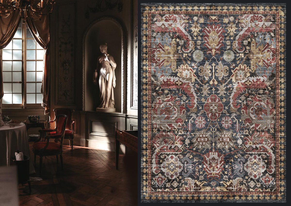RUGSURE Washable Area Rugs - Perfect for Living Room, Bedroom, Kids Room, Nursery - Stain & Water Resistant Non-Slip, Pet & Child Friendly, Vintage Tribal Area Rugs (Rust, 5' x 7')