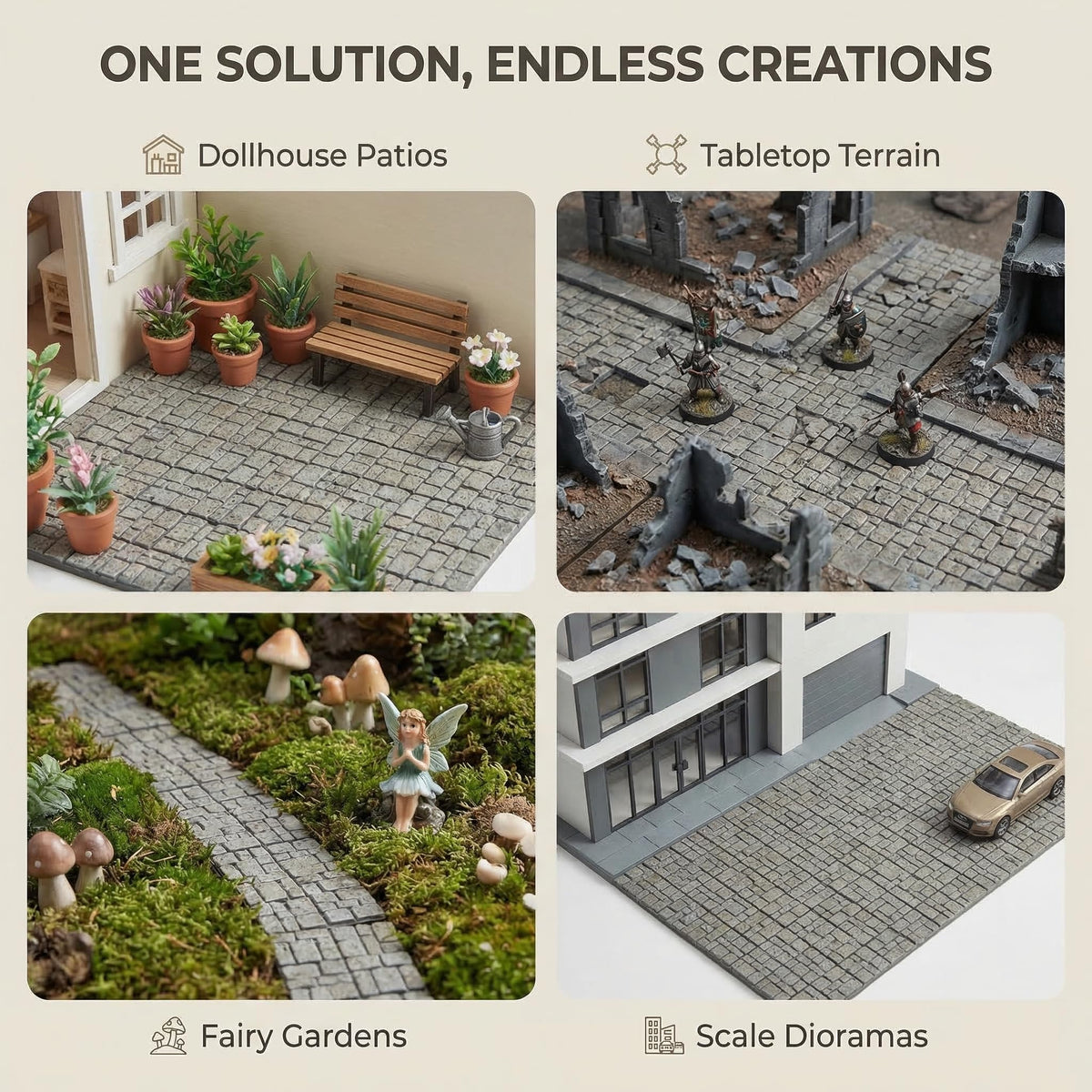 Dollhouse Flooring, Miniature Pavement Bricks, 1/12 Scale Accessories, Mini Bricks for Landscaping, 50pcs, REDUCIO!