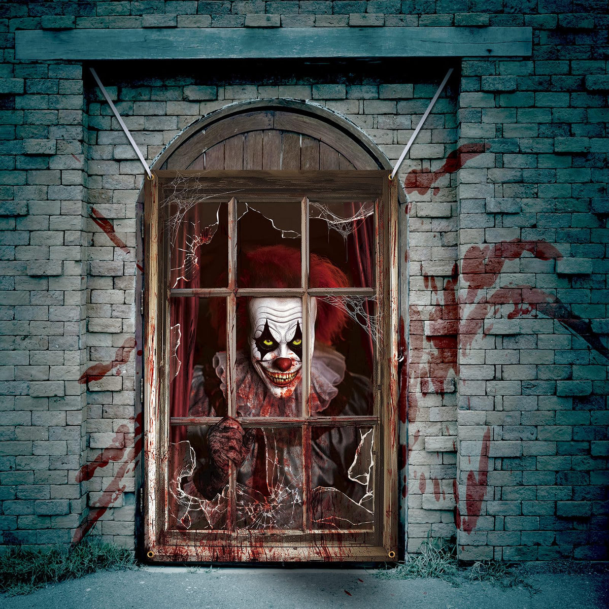 Newwiee 2 Pcs Scary Halloween Curtain Window Silhouette Cover Decoration Theme Poster for Indoor Outdoor Party Wall Door(Blood Clown)