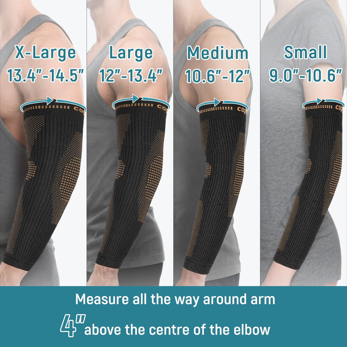 Vlela Copper Elbow Compression Sleeve - Tennis & Golfers Elbow Support Brace, Extends to Forearm for Complete Pain Relief, Wider Fit Hugs Joint, Medium