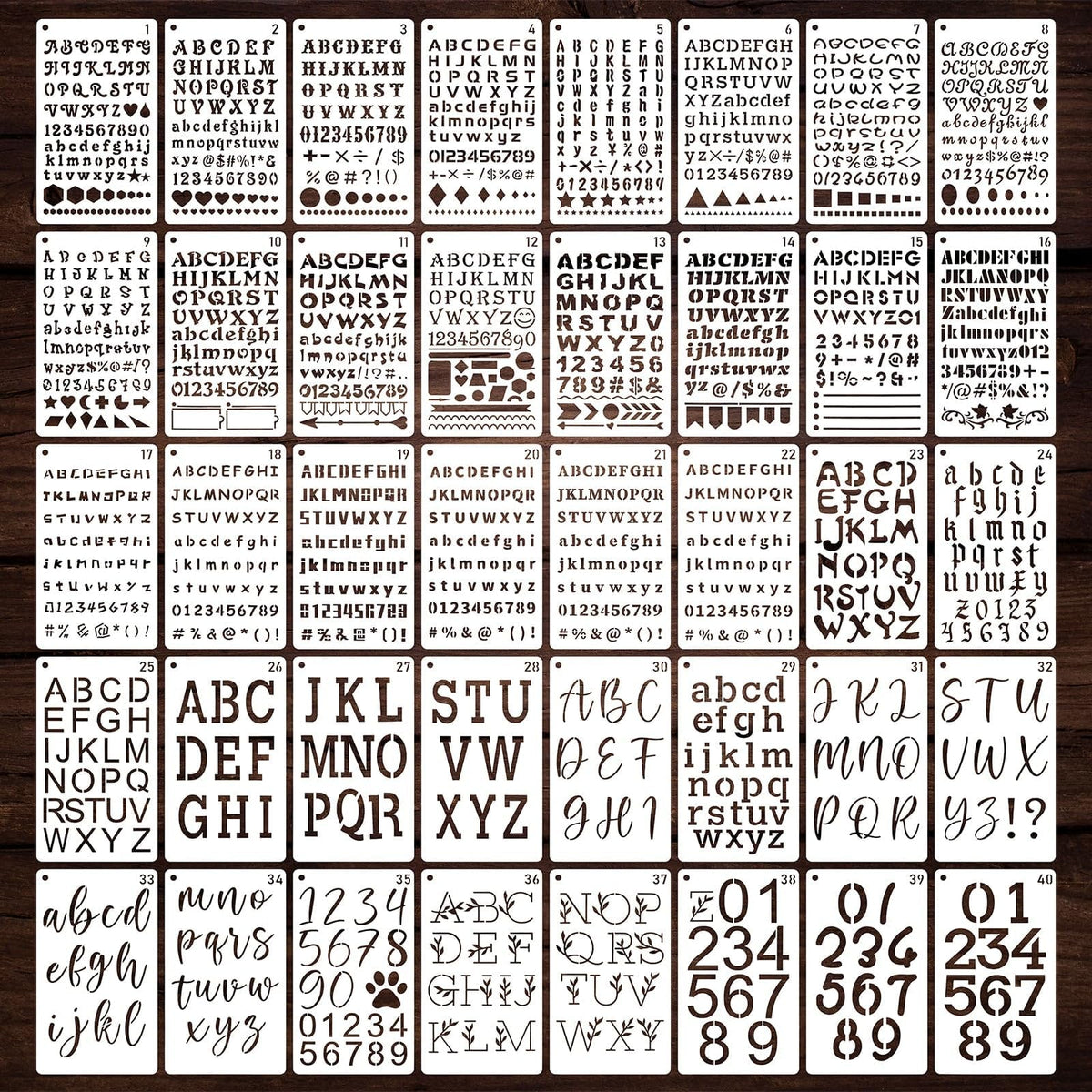 Letter Stencils for Painting, 40PCS 6.8x4 Journal Stencils for Crafts Reusable, Various Font Styles with Numbers & Symbols, for Custom Signs, Wall Quotes, Wooden Plaques, Scrapbook & Home Decor