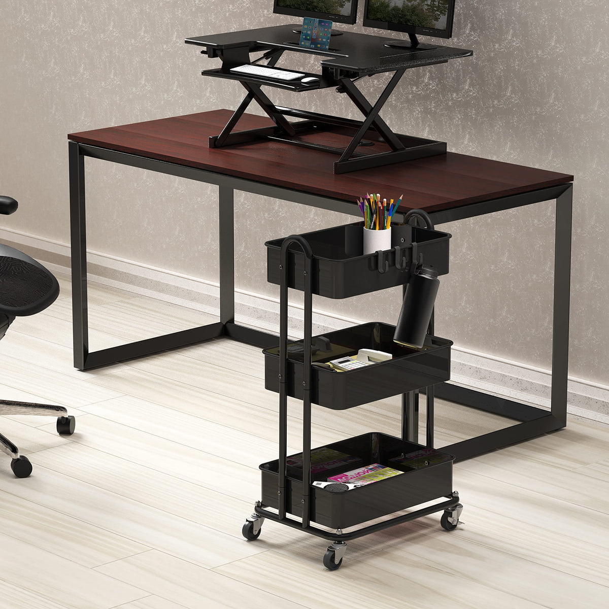 Simple Houseware 3-Tier Heavy Duty Metal Utility Rolling Cart, Black