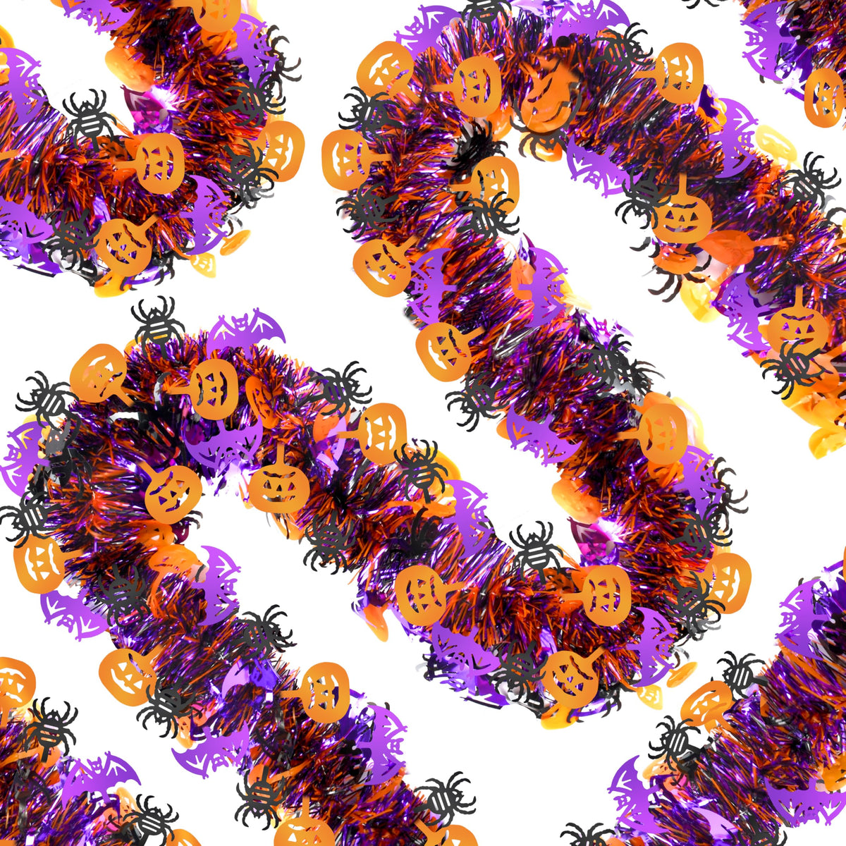 66 Ft Halloween Tinsel Garland, Purple Black Orange Glitter Tinsel Garlands with Pumpkin Bat Spider Metallic Twist Hanging Streamers Decoration for Halloween Party Home Indoor Outdoor Decor Supply