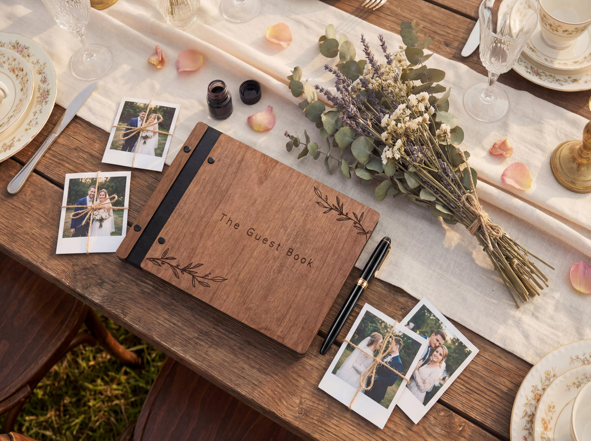 Aspen Studio Guest Book with Signing Pen with Photo of Polaroid for Wedding Book and Memorial Occasions Guest Signing Book for Wedding, Memory Guest Book