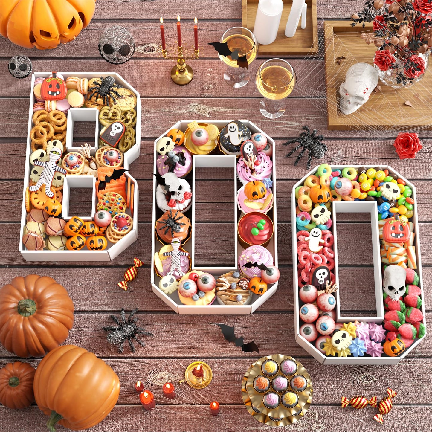 Paready Halloween Charcuterie Letters BOO, 13.78" Fillable Cardboards BOO White Charcuterie Tray Box for Halloween Candy, Treats, Snack, Cupcakes Container for Horror Halloween Party Decorations