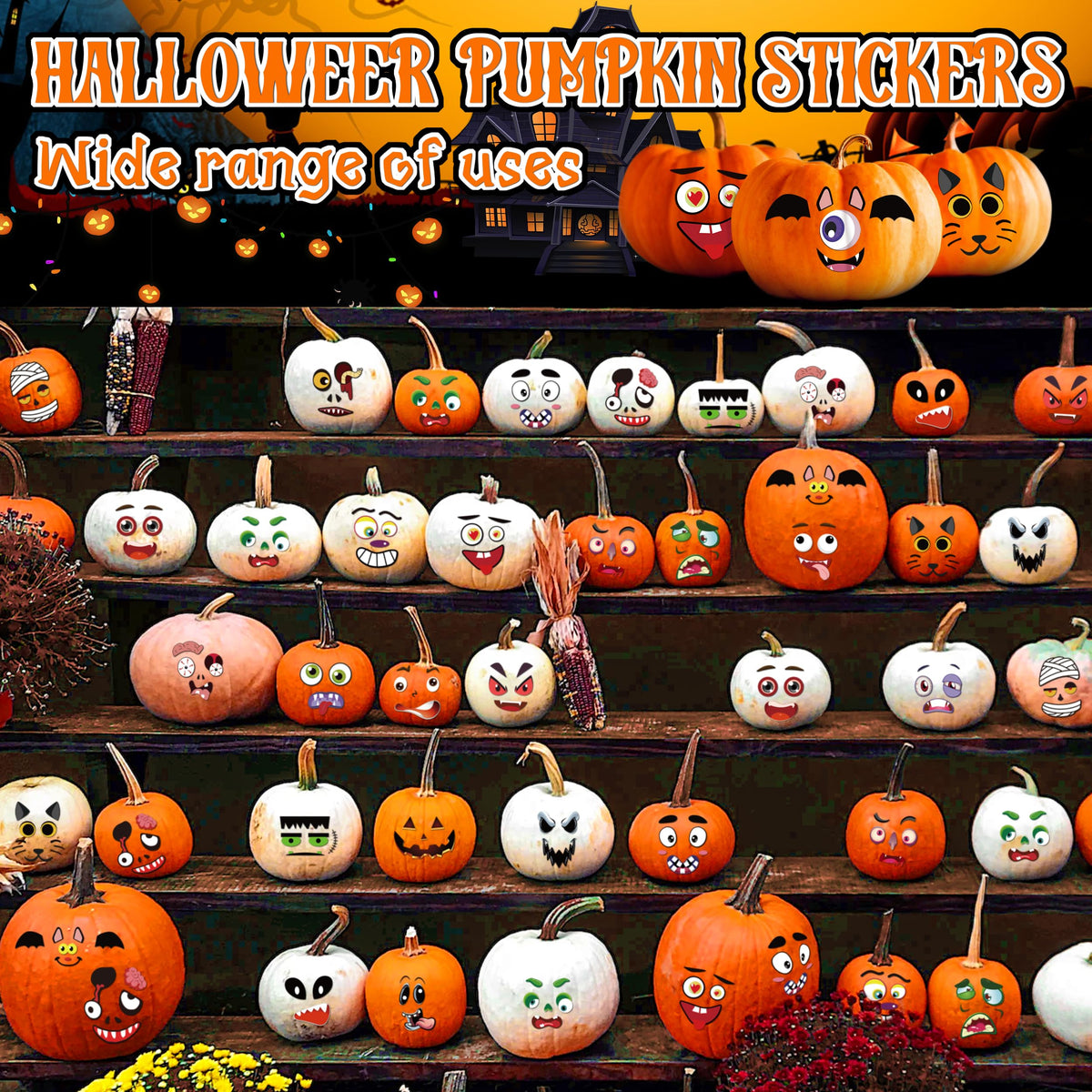 96 Pack Pumpkin Decorating Stickers - Small Pumpkin Face Stickers for Halloween Gifts and Kids Party Favors, Funny Make DIY Craft