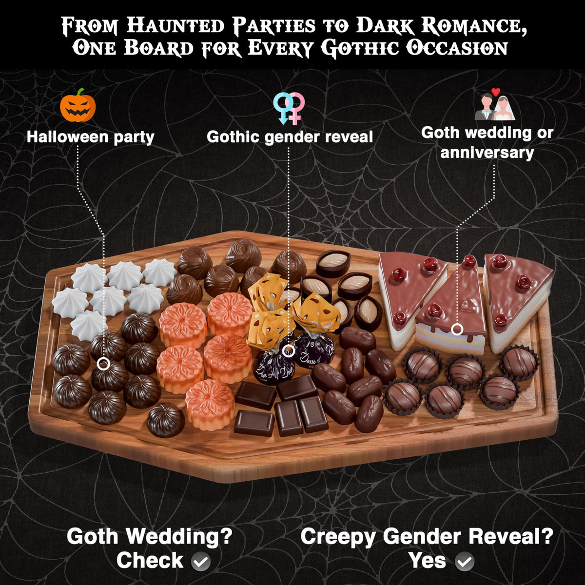 Large Coffin Charcuterie Board - Gothic Acacia Wood Coffin Shaped Cutting Board 17x10.5inch, Halloween Wooden Serving Tray, Goth Platter, Spooky Decor Gifts
