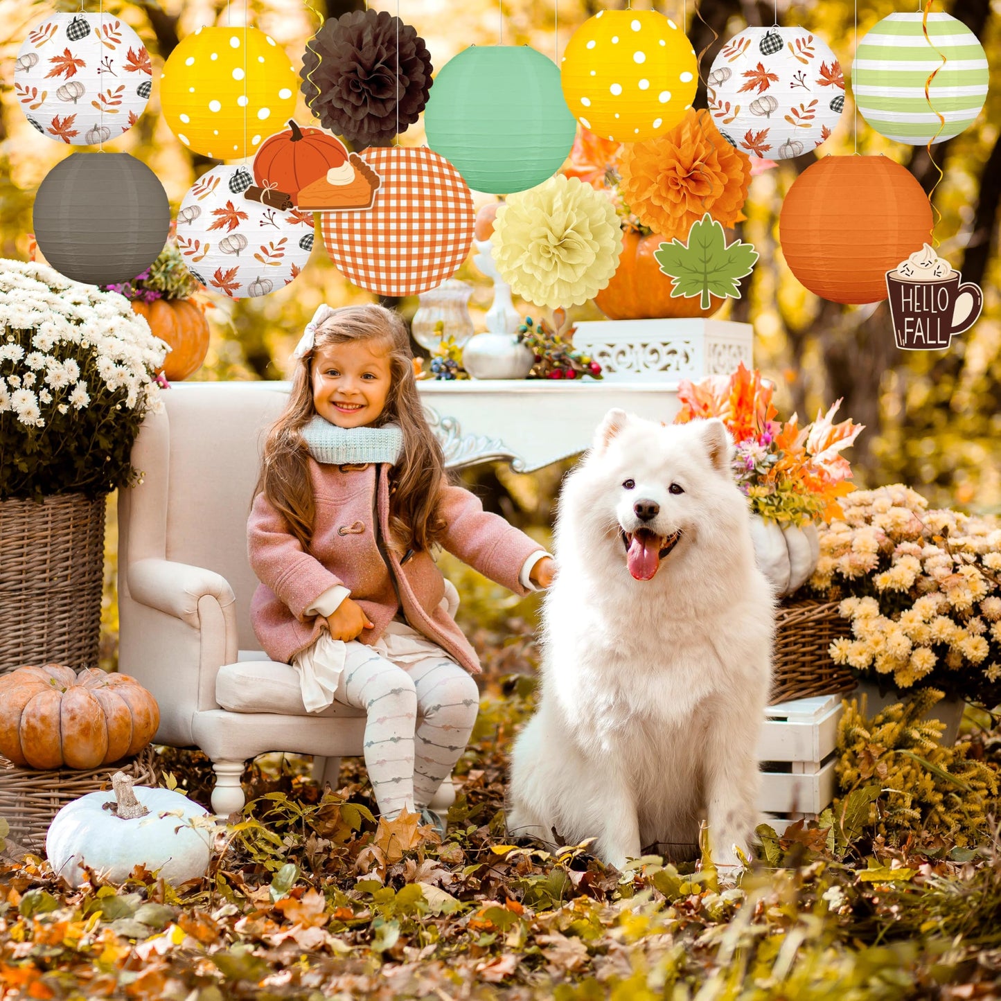 ‎Renbuzhu 16PCS Fall Decorations for Home Paper Lanterns Pom Poms Hanging Swirls Thanksgiving Autumn Friendsgiving Decor for Party Office Birthday Indoor Outdoor