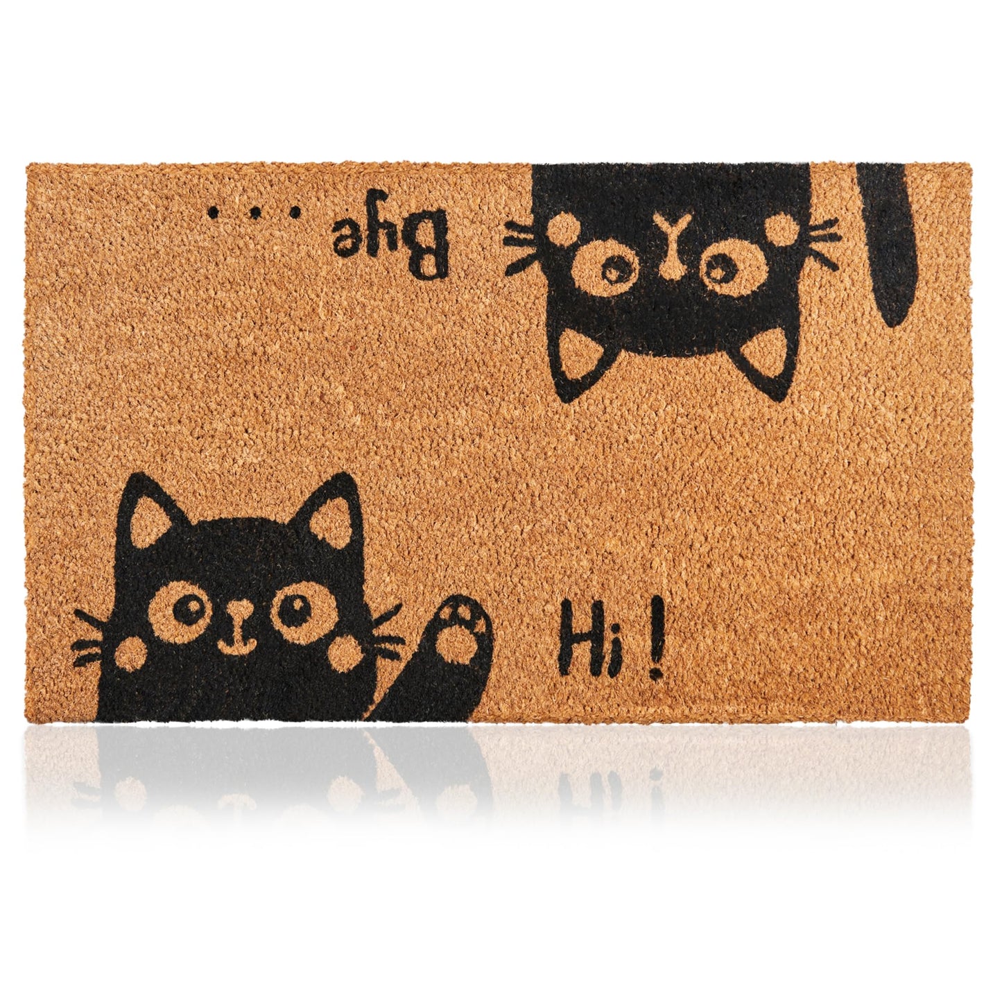 Hi-Bye Cat - 17"x29" - Coir Door Mat with Heavy Duty Backing - Welcome Mats for Entryway, Porch - Anti-Slip PVC & Coconut Fiber Surface - Natural Home Accessories, Minimalist Original Design