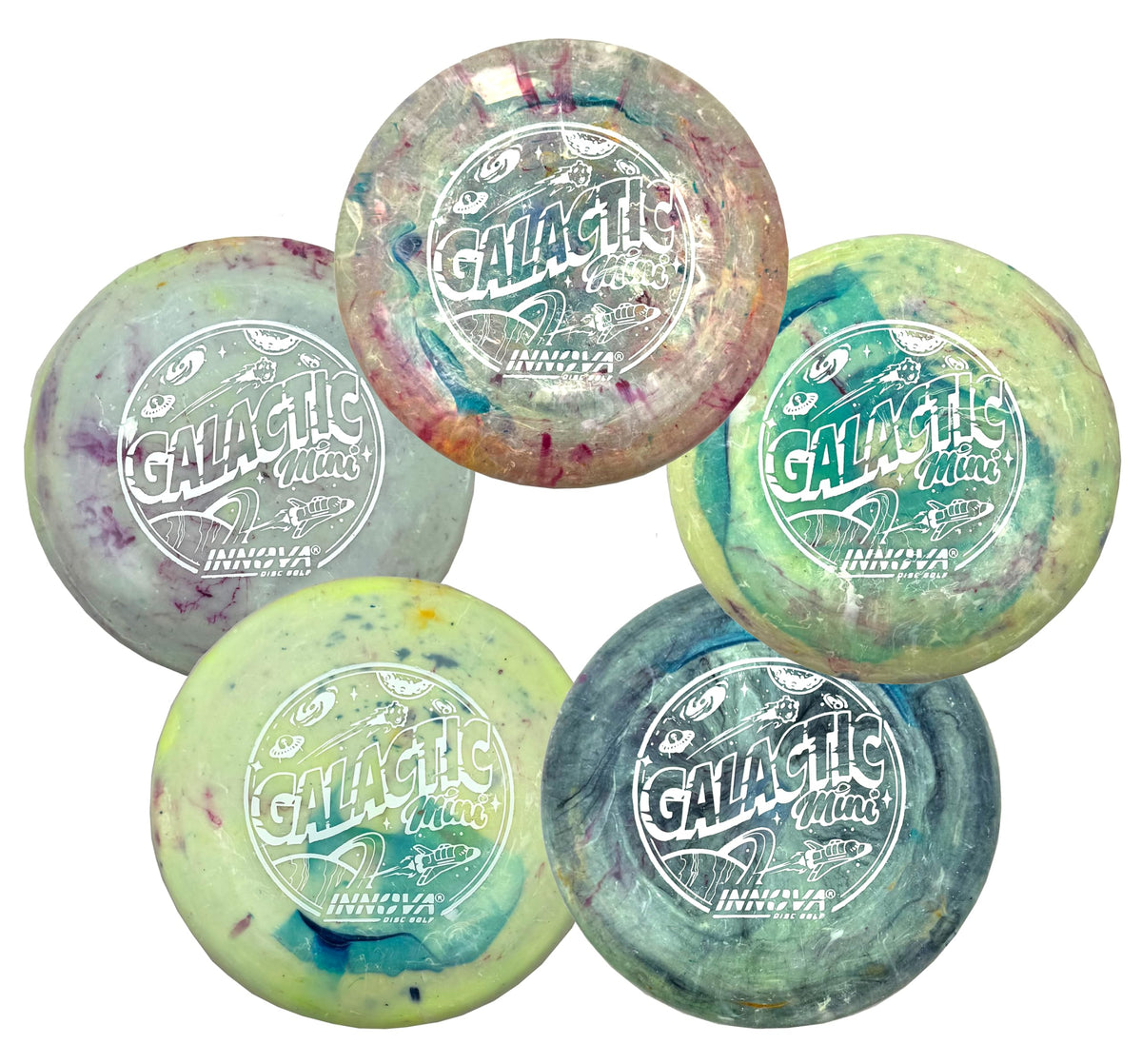 Innova Discs Galactic Mini 5 Pack – Swirly Mini Markers for Disc Golf for Marking Your Lie, Doubles, Mini Targets (5 Pack)