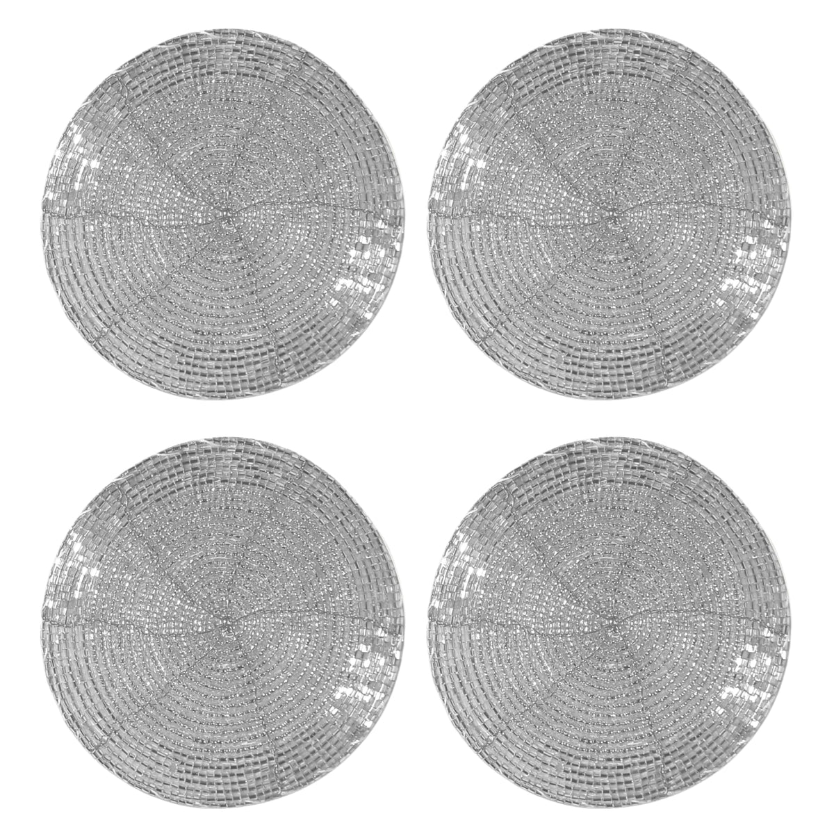 Silver Coasters Set of 4,Handmade Beaded Bar Drink Tabletop Protection Coasters - Halloween Harvest Autumn Fall Thanksgiving Holiday Christmas Xmas Celebration Festive Party 4" Round - Silver