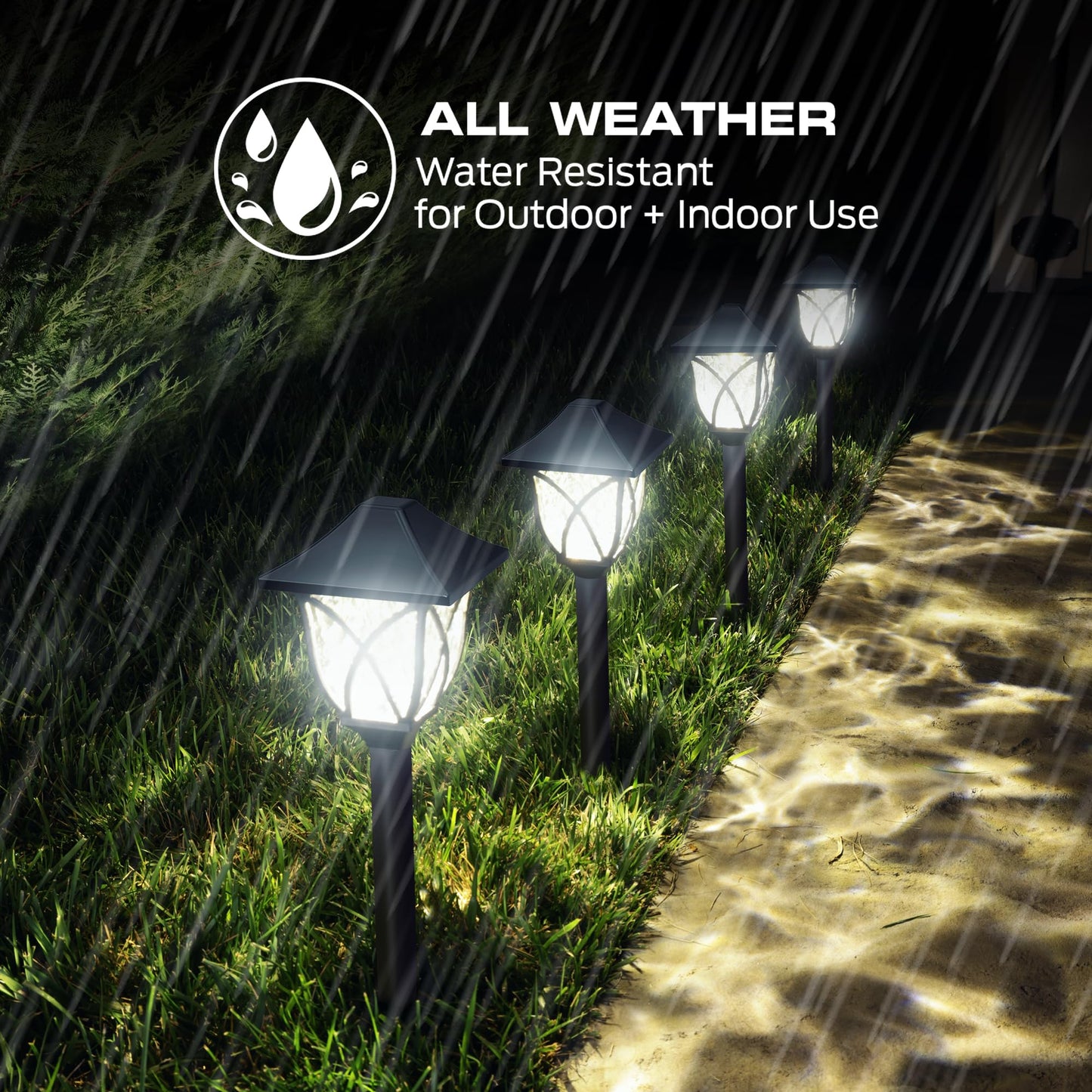 Monster Smart RGB+IC+WW Pathway Lights with 4 Dimmable LED Lights - Sound Reactive Garden Light, Weatherproof IP44 Outdoor Lighting - Compatible with Alexa, Google Assistant, Siri, Monster App