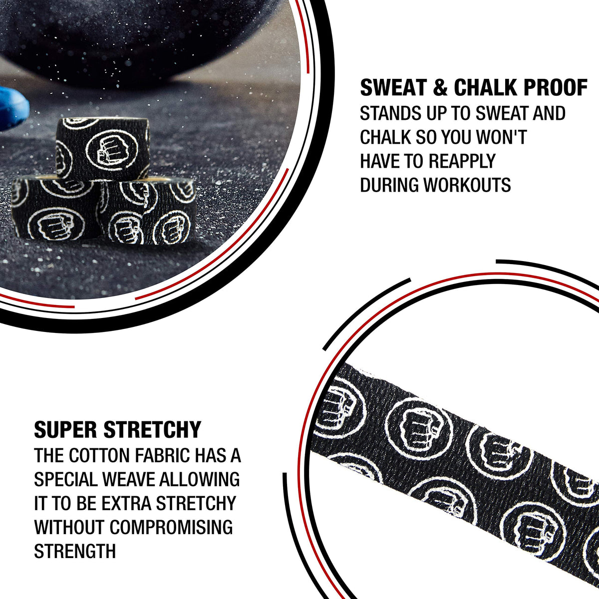 WOD Nation Hook Grip Athletic Tape - for Weightlifting Grips & Gym Sessions - Sweat-Proof Workout Tape - Versatile Weightlifting Accessories - Pack of 3, 23 ft, Black