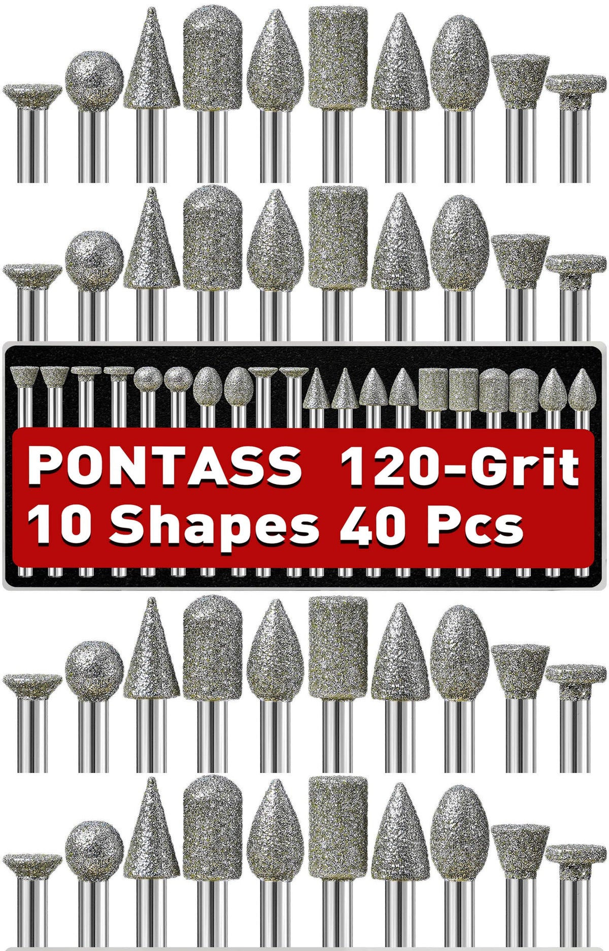 40Pcs 120 Grit Diamond Grinding Bits Compatible with Dremel Rotary Tool, Stone Carving Diamond Drill Bits with 1/8 Inch Shank for Stone Carving, DIY Grinding, Polishing, Engraving