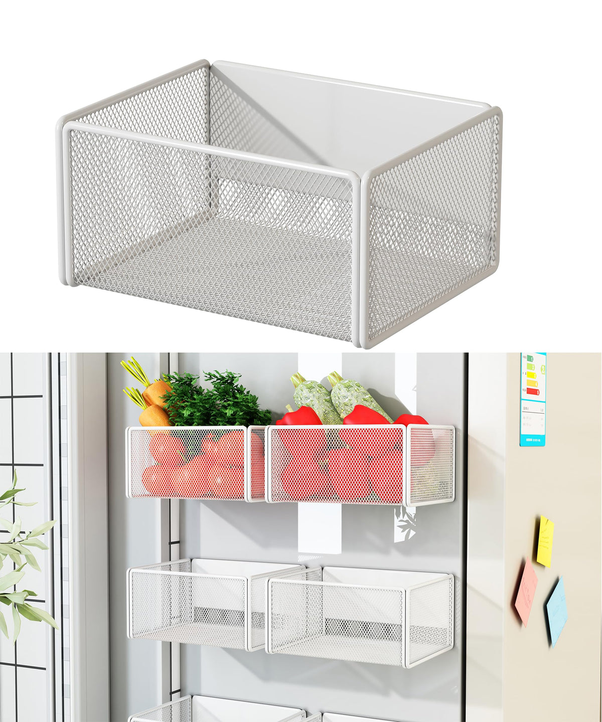 LIFEFAN Magnetic Basket Organizer Holder for Fridge Magnetic Storage Bin Box Containers for Refrigerator Whiteboard Classroom (Small, White)