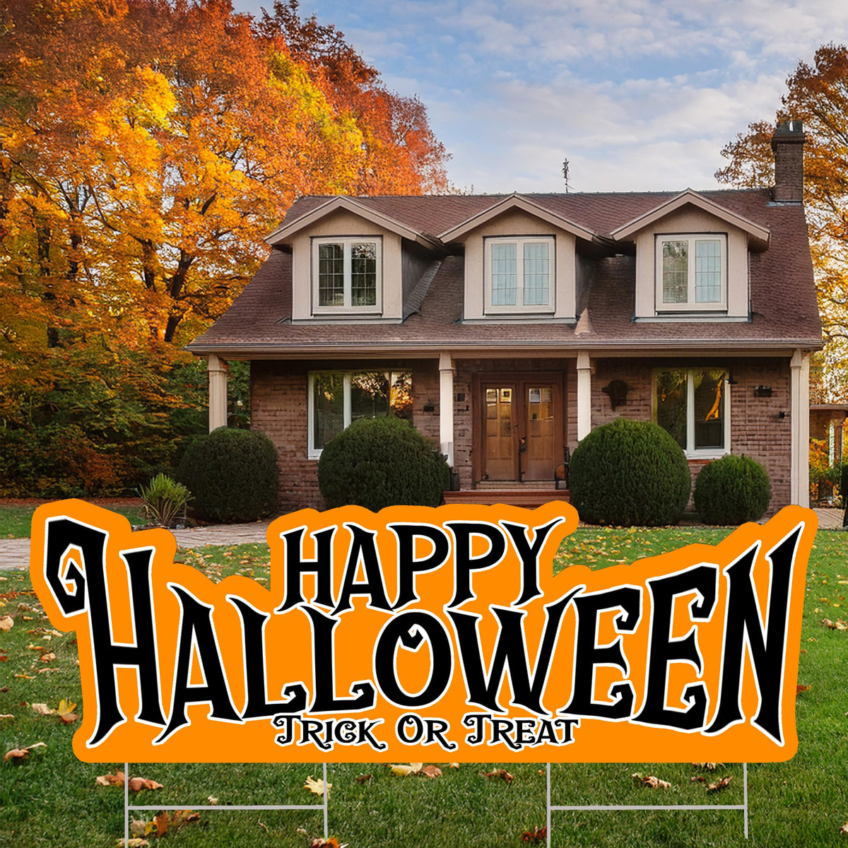 Large Happy Halloween Yard Sign Home Outdoor Lawn Decoration With Stakes Scary Spooky Decor 48x16 Inches