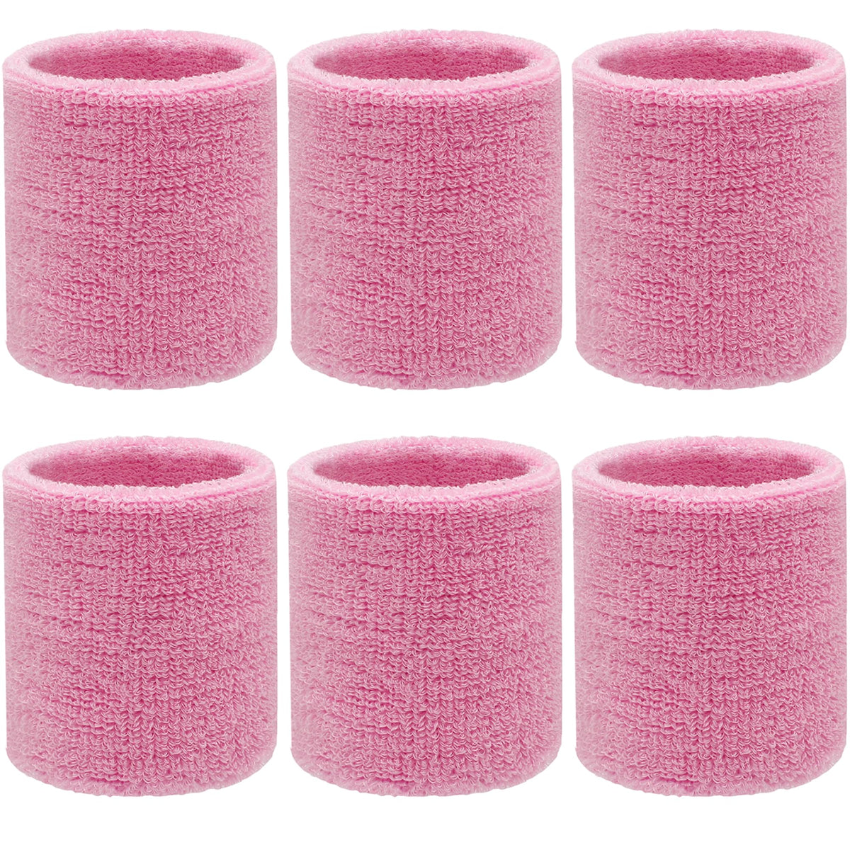 4.3 Inch Sports Wrist Sweatbands for Men Women, Absorbent Wrist Sweat Bands Tennis Wristbands Athletic Cotton Terry Cloth Sweatband for Basketball,Pickleball,Running,Gym,Working Out (6 Pack) -Pink