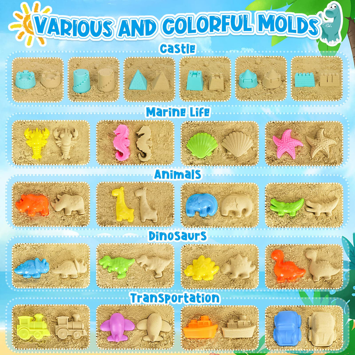 FHOZGECY Beach Toys, Sand Toys for Kids Boys and Girls with 2 Construction Vehicle, 2 Collapsible Bucket, Sand Castle Building Kit, Sand Molds, Mesh Bag, Outdoor Toys for Kids Ages 4-8