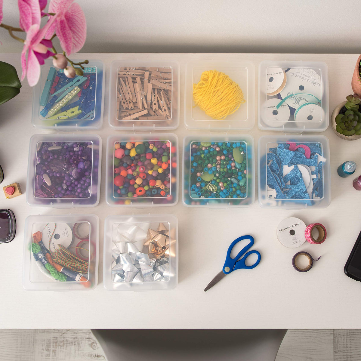 IRIS USA Clear Storage Cases, 10-Pack, |Made in USA|, Plastic Bead Organizing Containers with Snap Lid for Arts, Crafts, Ephemera, Stickers, & Dance Cheer, Clear - Small